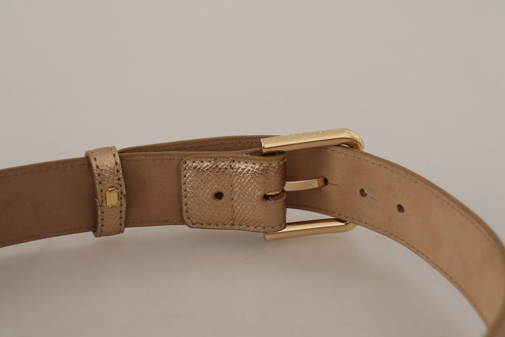 Rose Gold Leather Metallic Tone Metal Buckle Belt