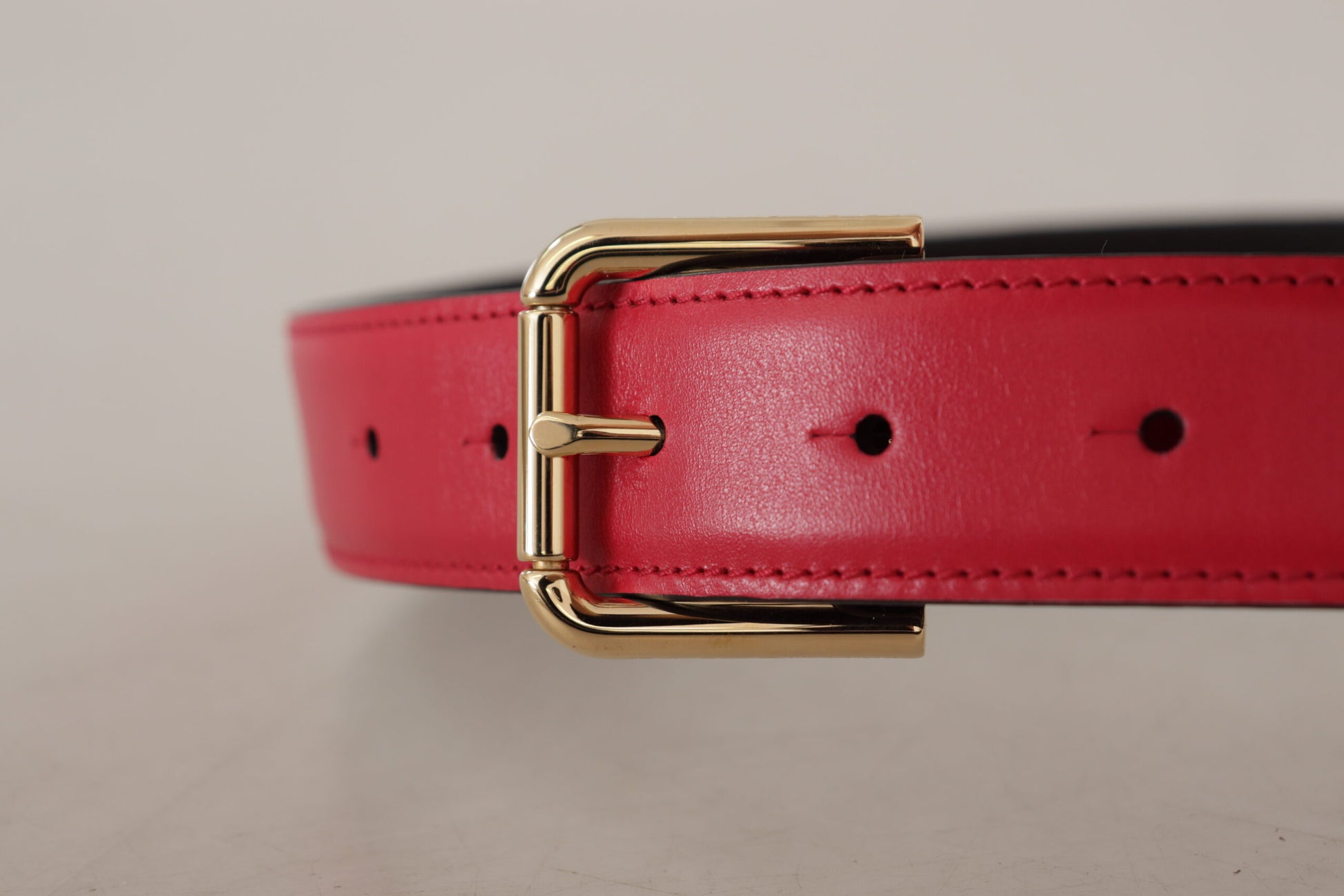Red Calf Leather Gold Tone Logo Metal Buckle Belt