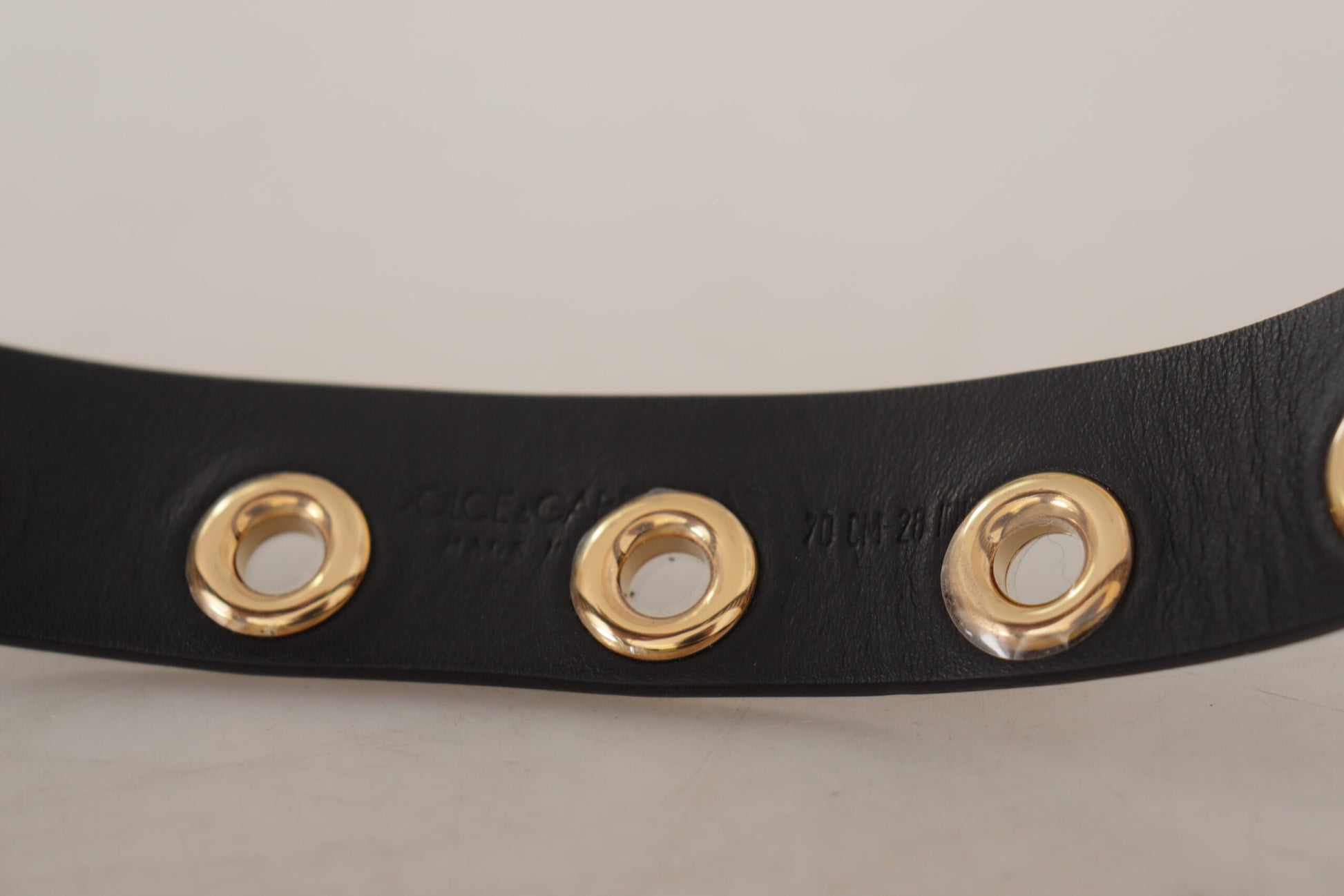 Black Leather Eyelet Silver Tone Metal Buckle Belt