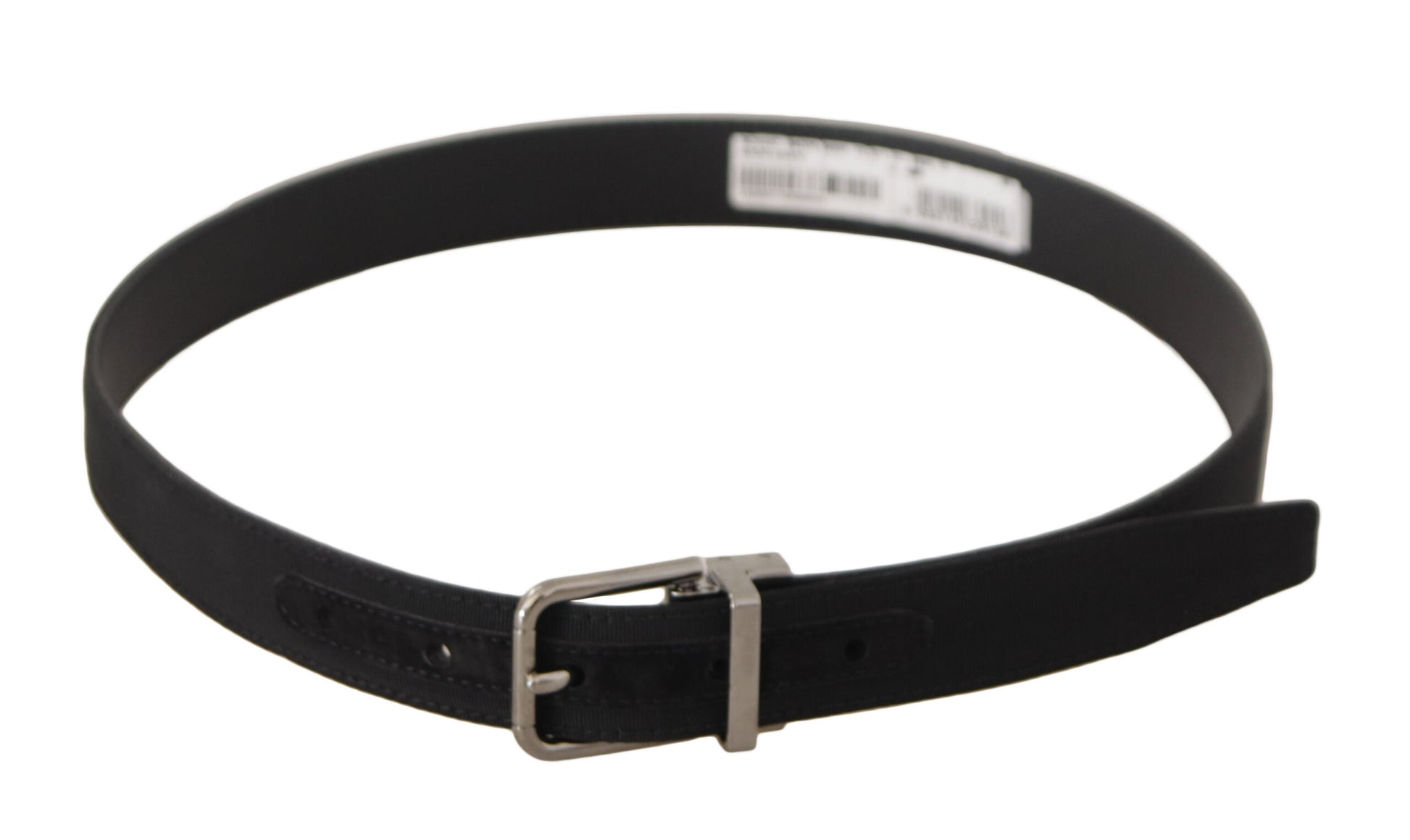 Black Canvas Leather Silver Tone Metal Buckle Belt