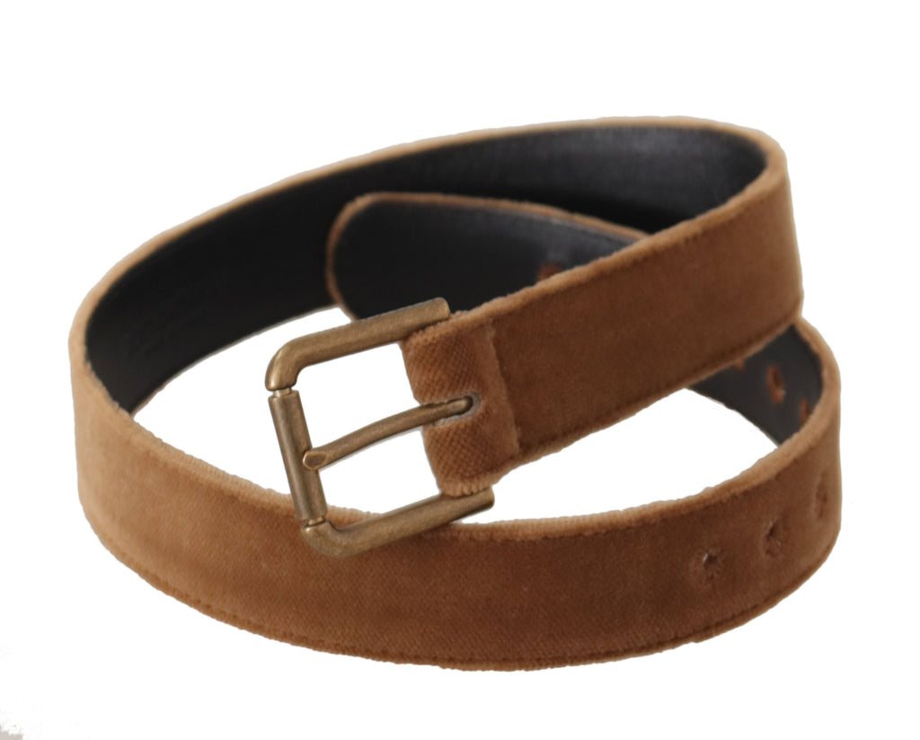 Brown Velvet Bronze Vintage Logo Metal Buckle Belt