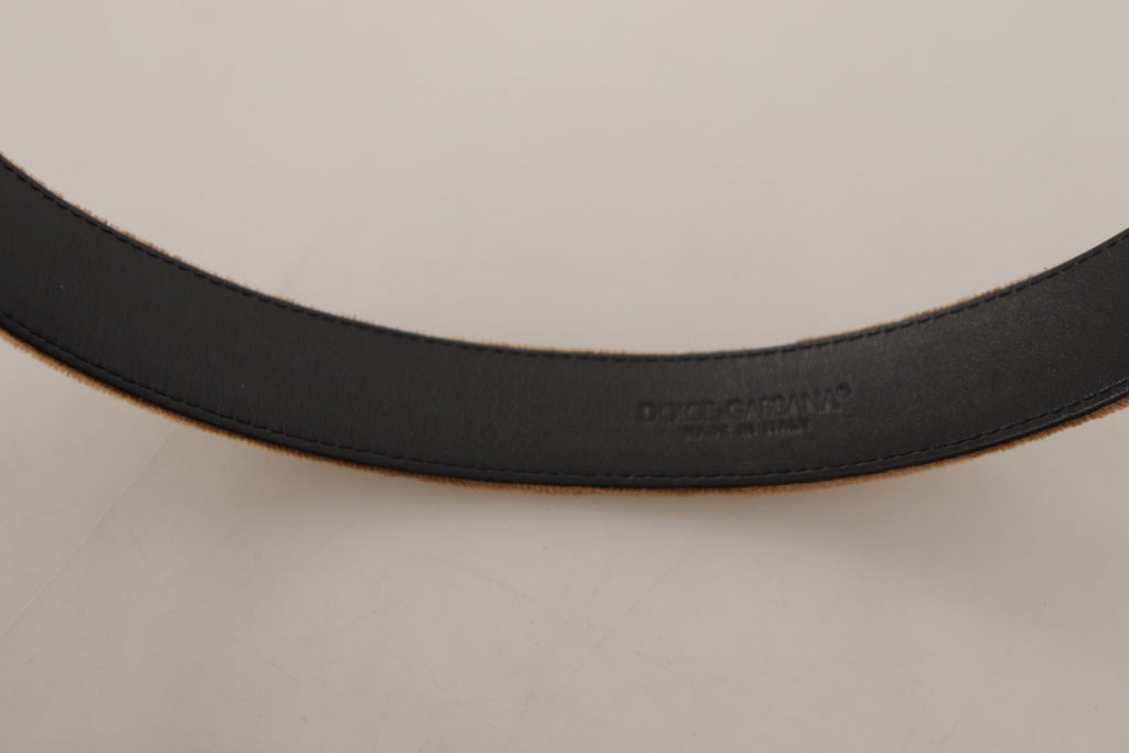 Brown Velvet Bronze Vintage Logo Metal Buckle Belt