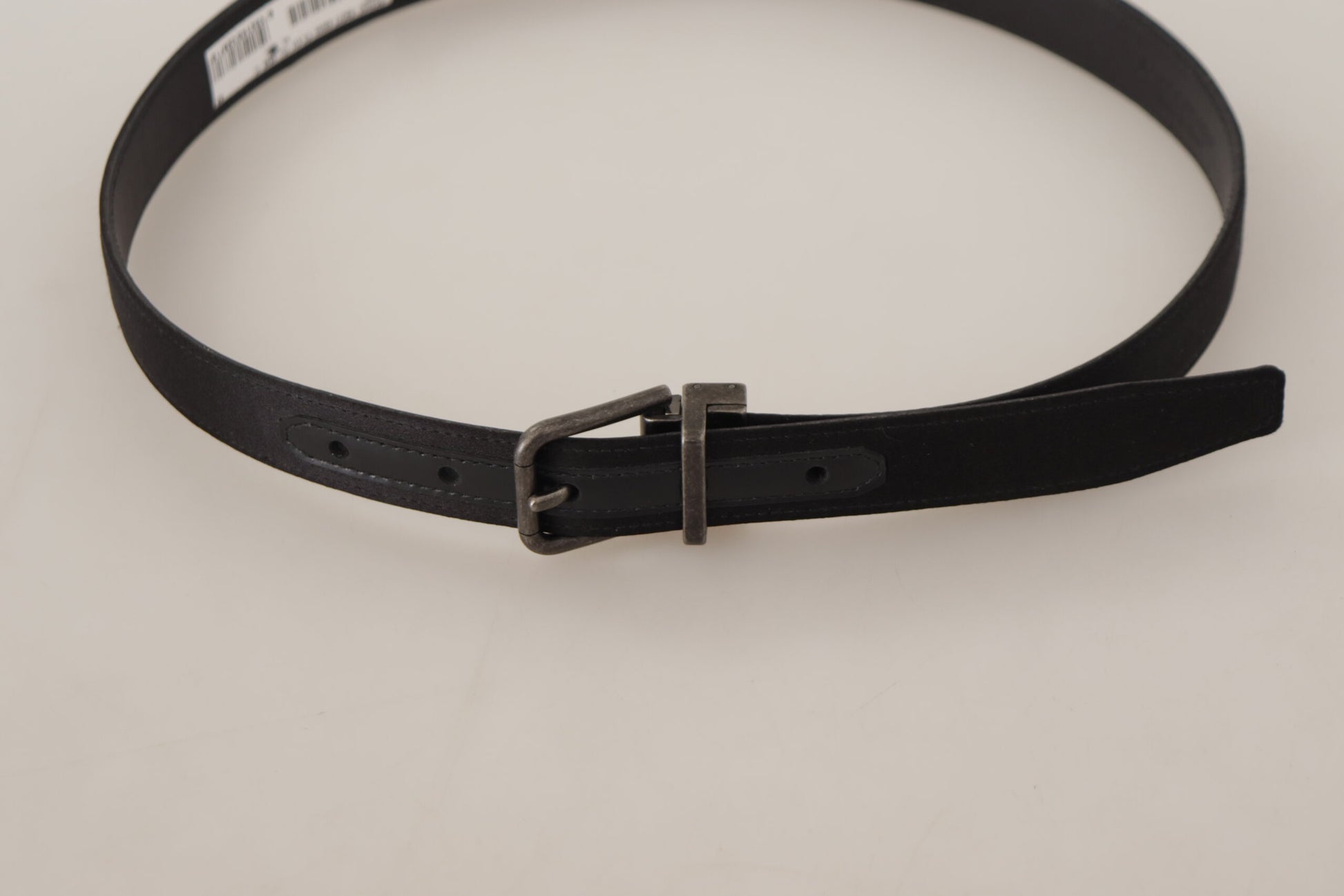 Black Calfskin Leather Vintage Metal Buckle Belt
