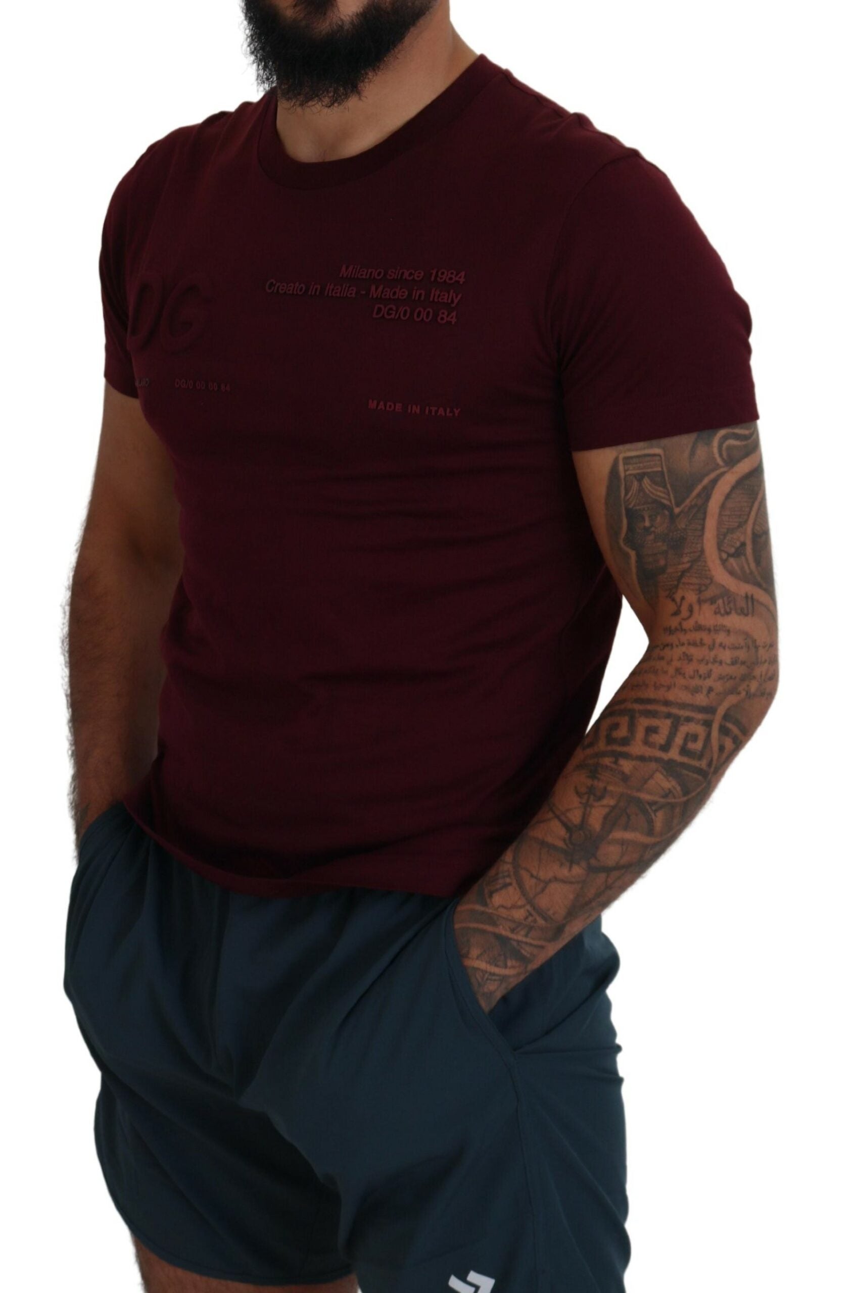 Maroon Printed Short Sleeves Men T-shirt