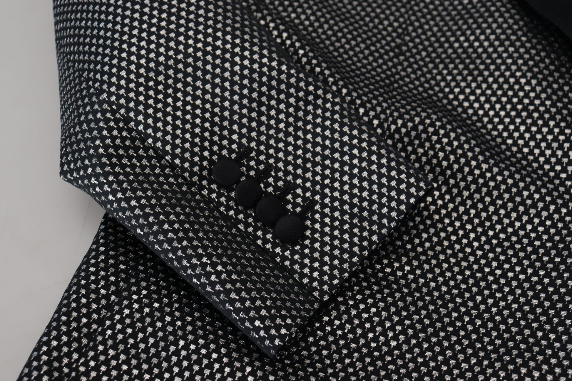 Black Silver Jacquard Slim Fit Jacket Blazer