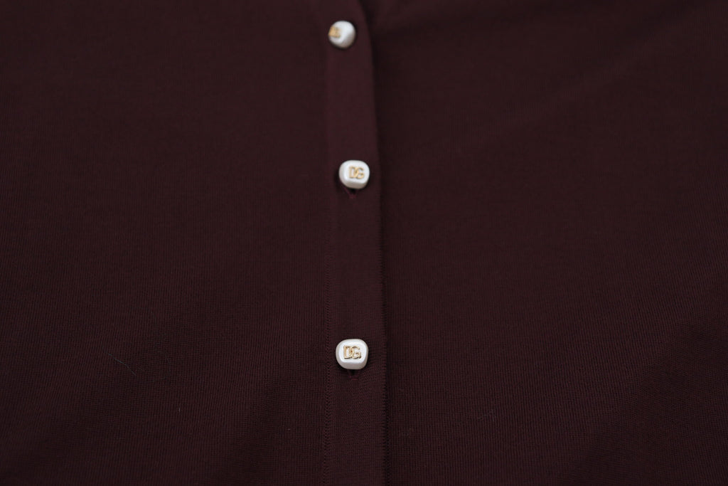 Maroon Wool Knit Deep V-neck Cardigan Sweater