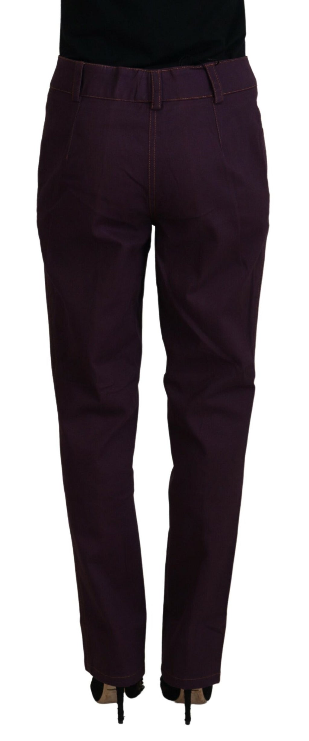 Purple Cotton Mid Waist Women Tapered Pants