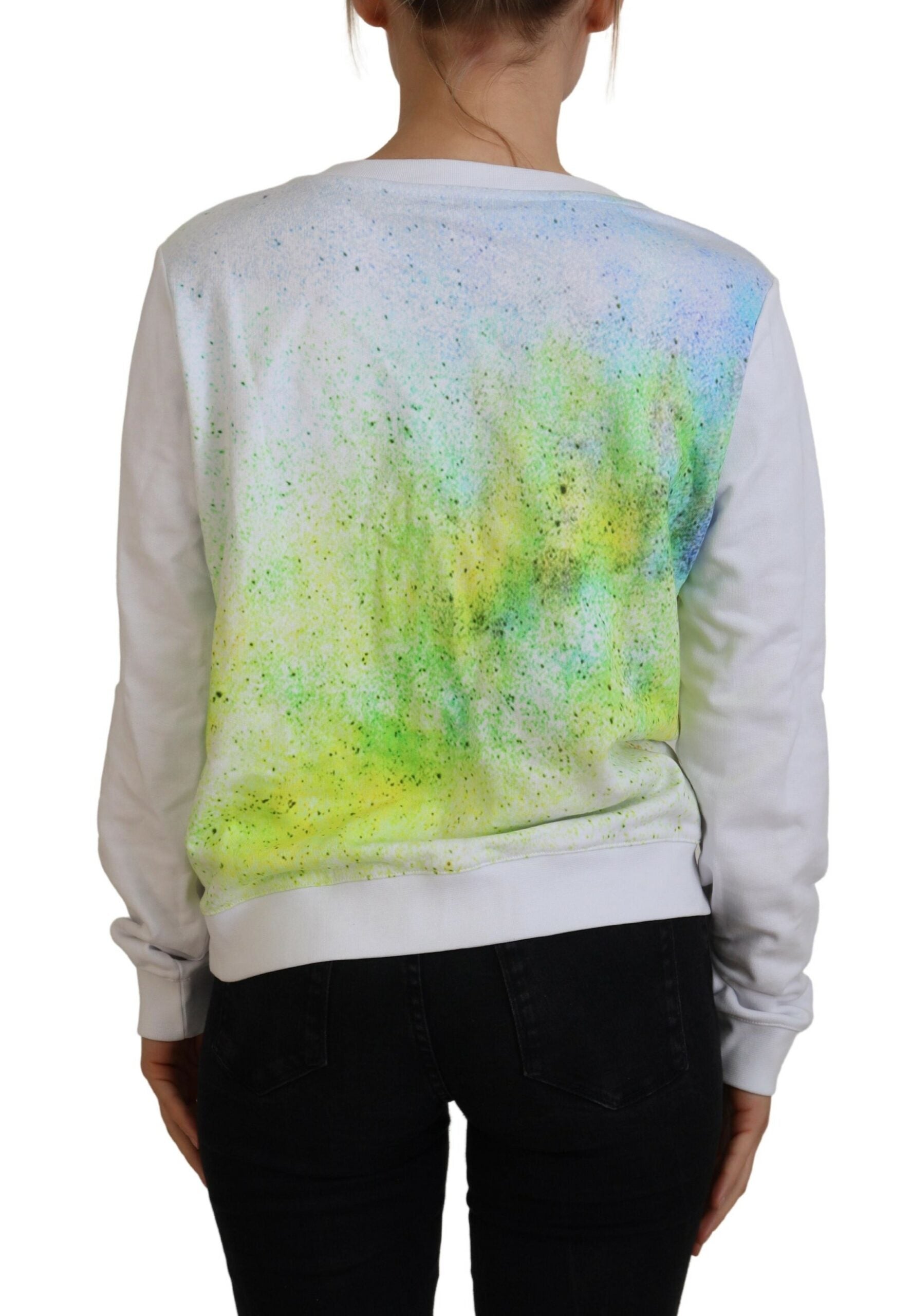 White Graphic Print Long Sleeves Sweater