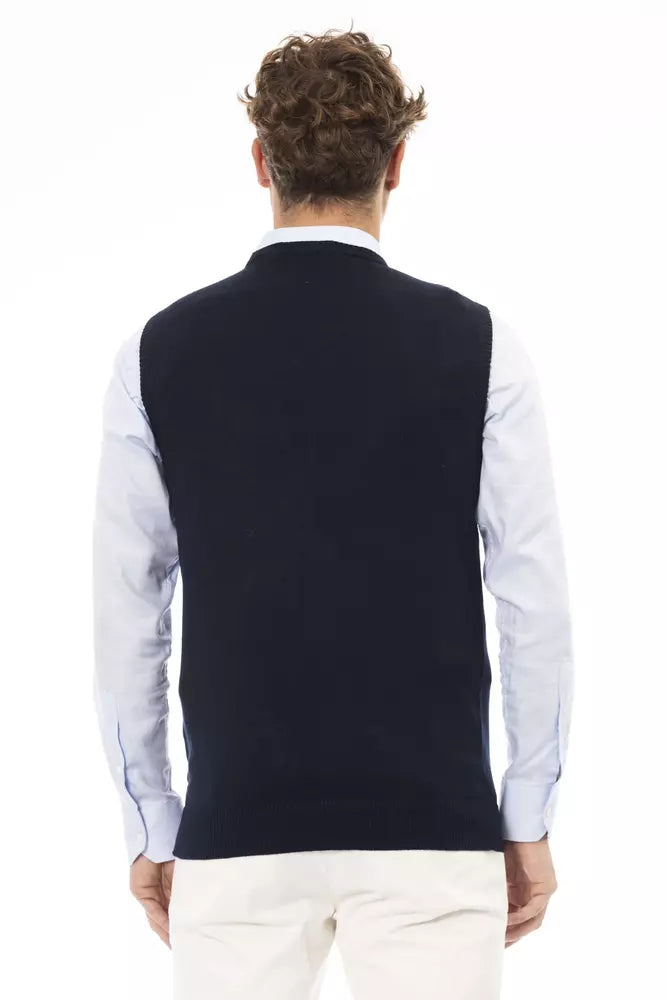 Blue Viscose Men's V-neck Vest