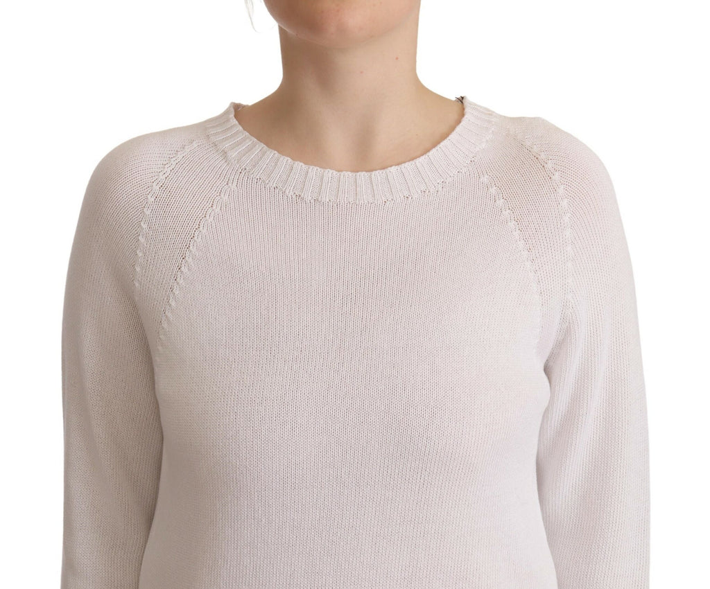 White Long Sleeves Crewneck Pullover Sweater