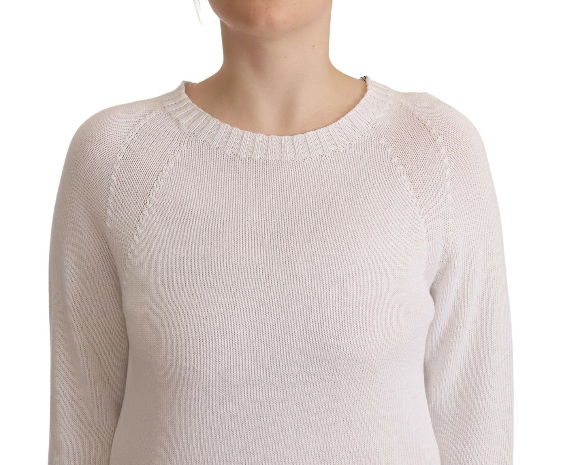 White Long Sleeves Crewneck Pullover Sweater