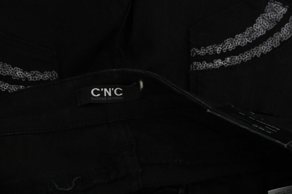 Black Sequined Mid Waist Slim Fit Denim Jeans