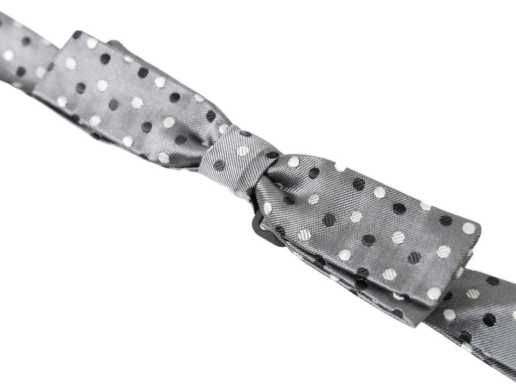 Gray Polka Dot Silk Adjustable Men Neck Papillon Bow Tie