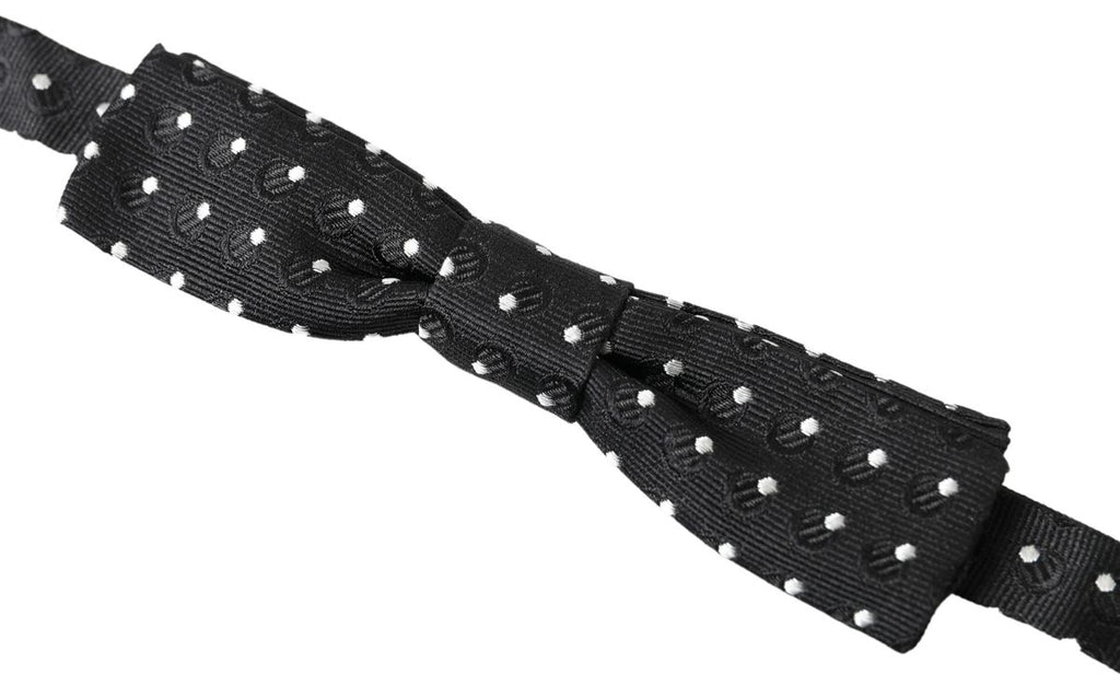 Black Polka Dot Silk Adjustable Men Neck Papillon Bow Tie