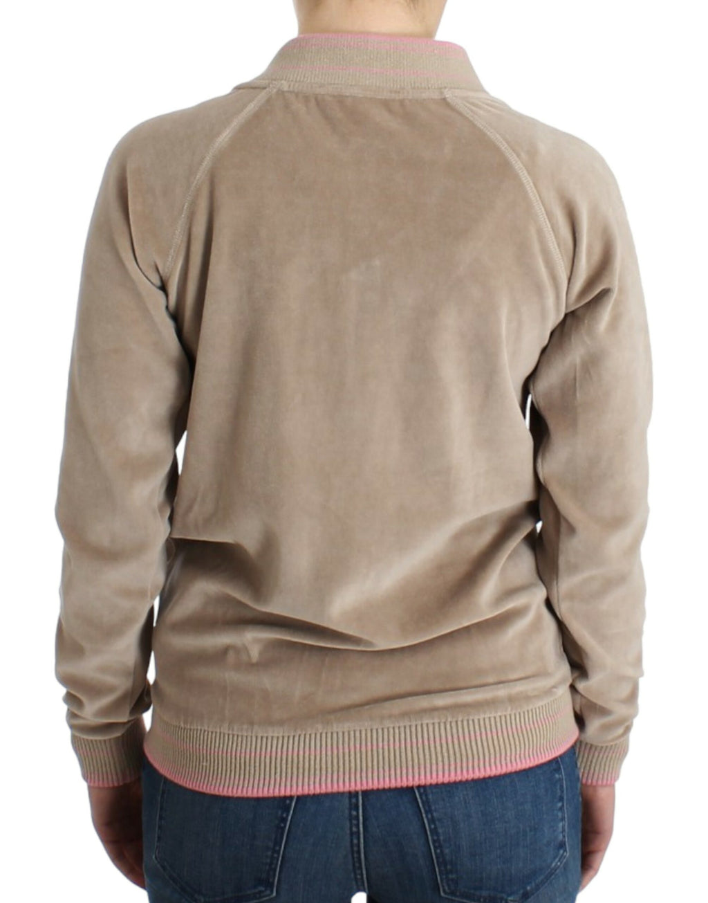 Beige velvet zipup sweater