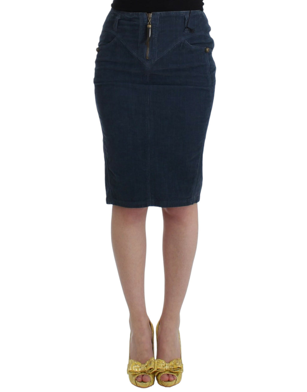 Blue corduroy pencil skirt