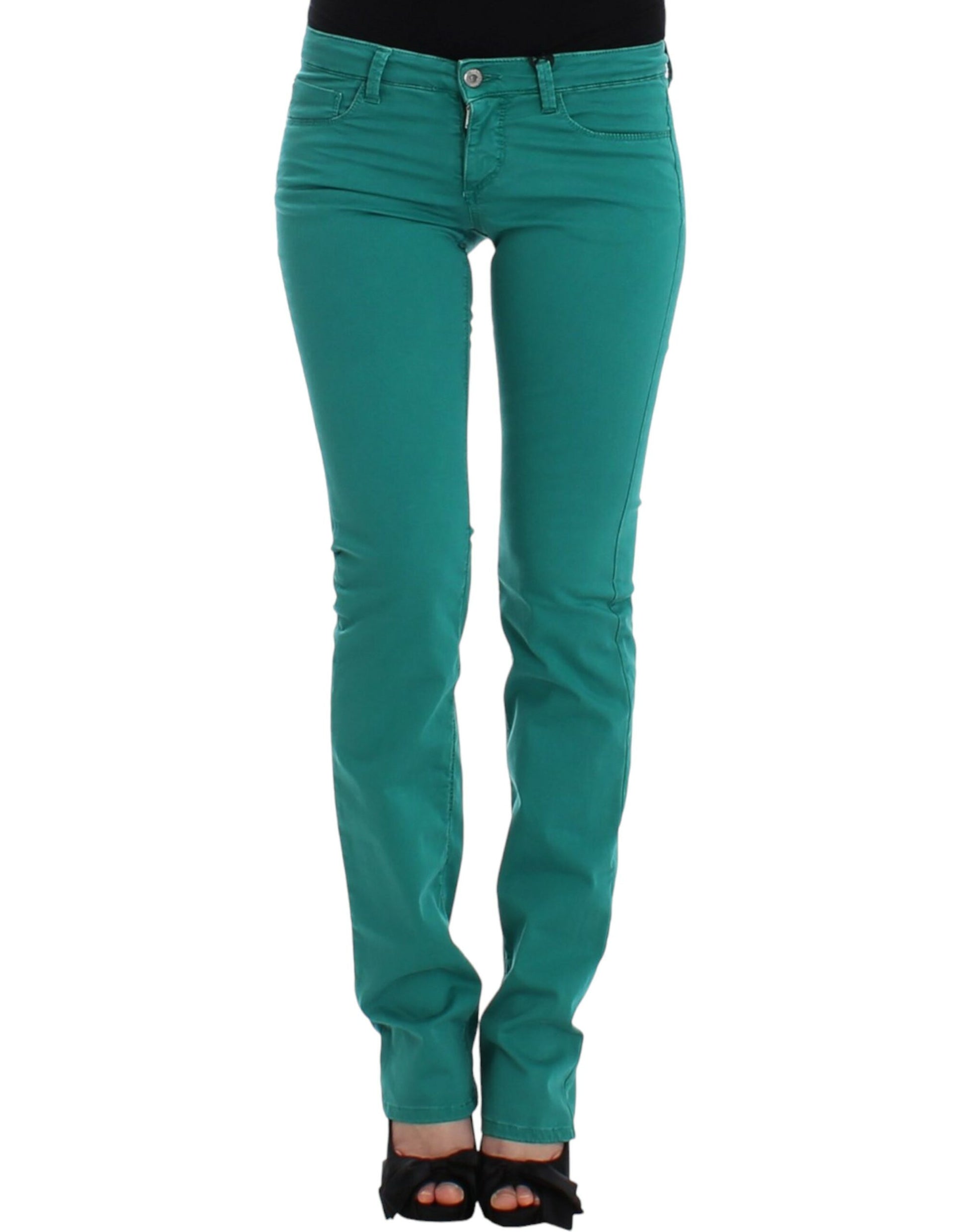 Green straight leg jeans