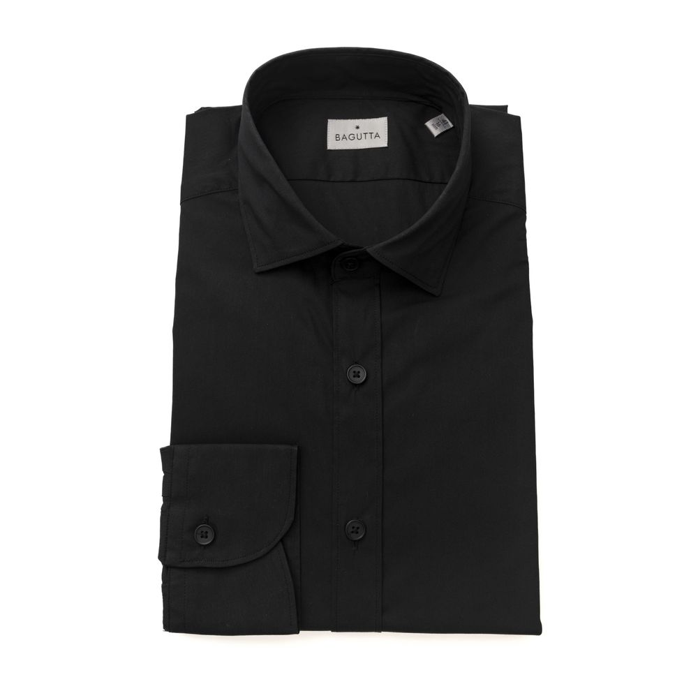 Black Cotton Men Shirt with French Collar