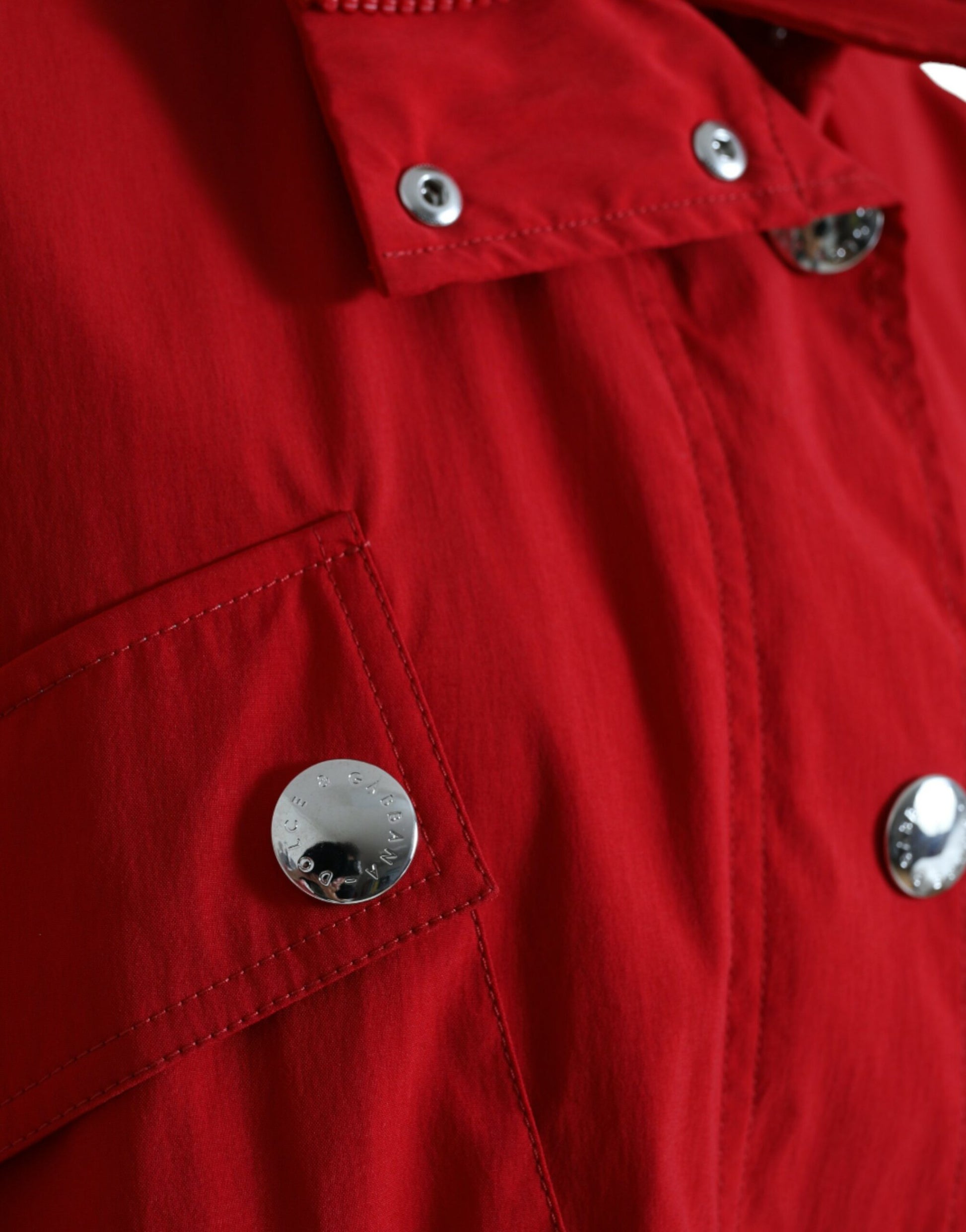 Red Polyester Hooded Button Rain Coat Jacket