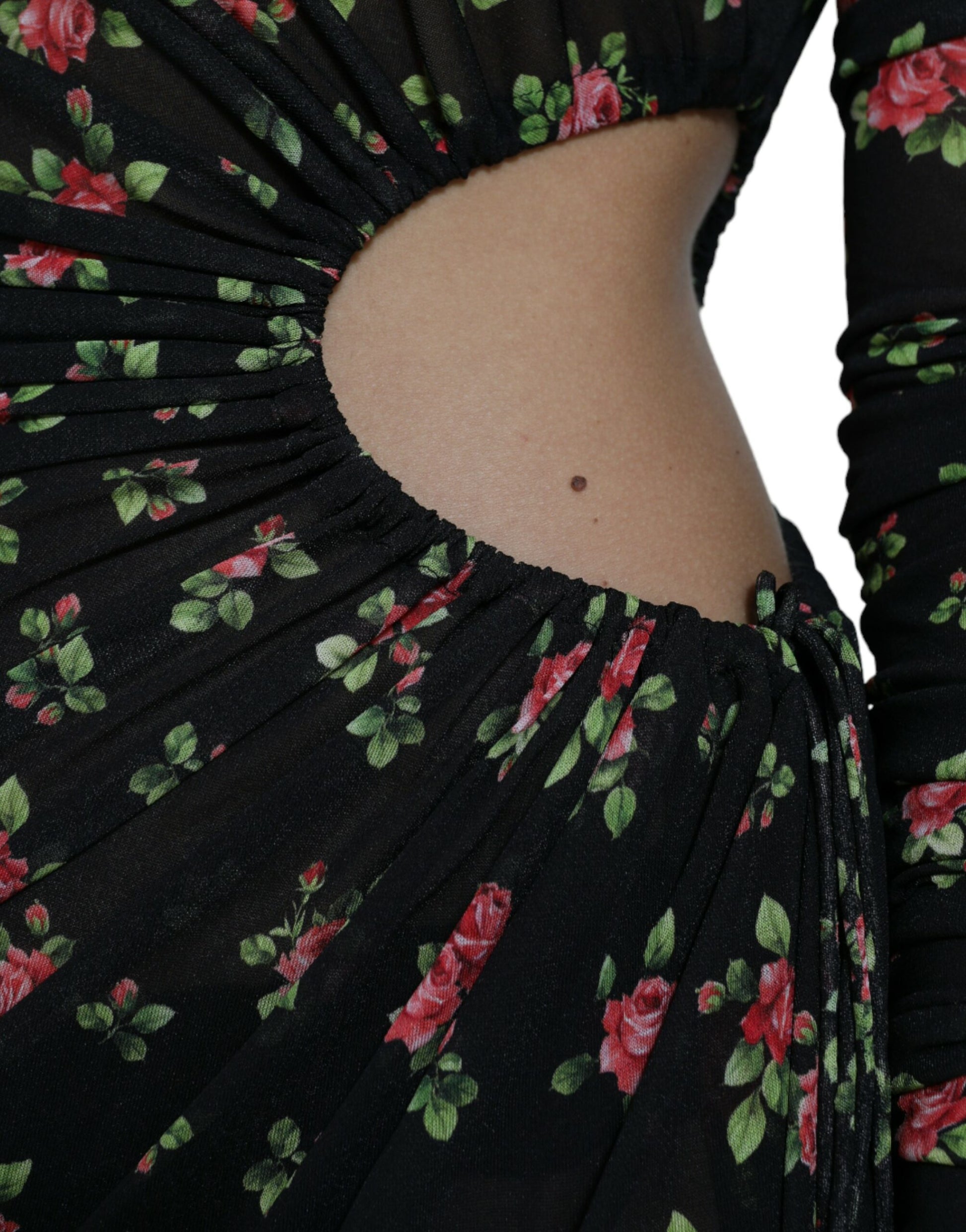 Black Floral Cut Out Sheath Long Maxi Dress