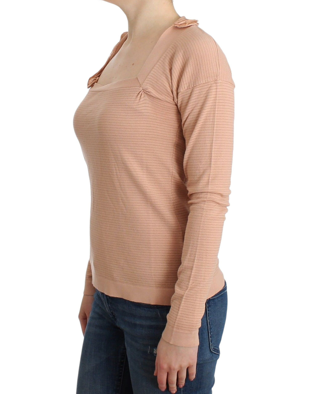 Orange Wool Blend Striped Long Sleeve Top