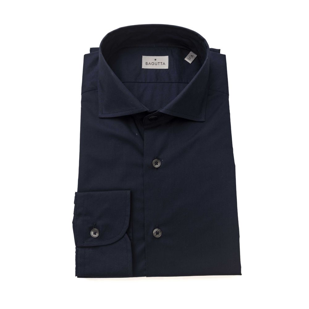 Blue Cotton Men Shirt Slim Fit With French Collar