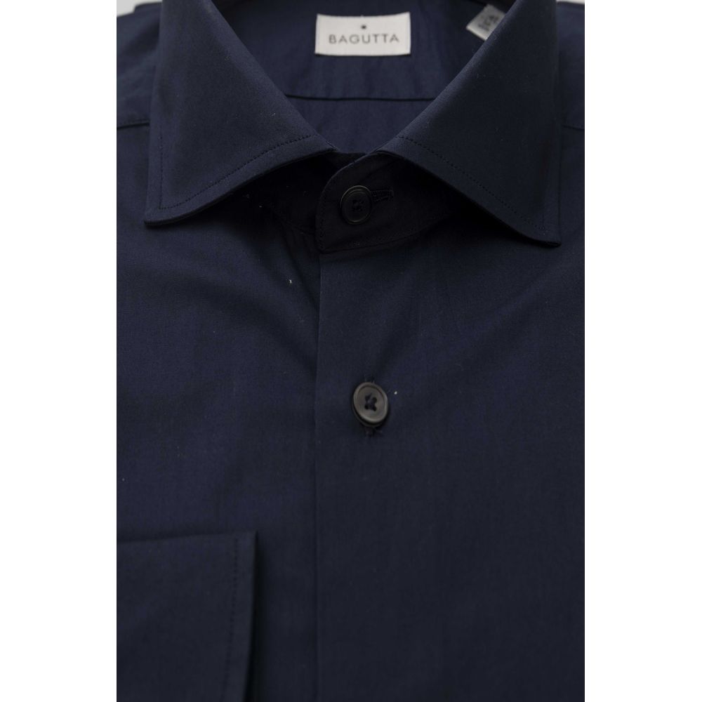 Blue Cotton Men Shirt Slim Fit With French Collar