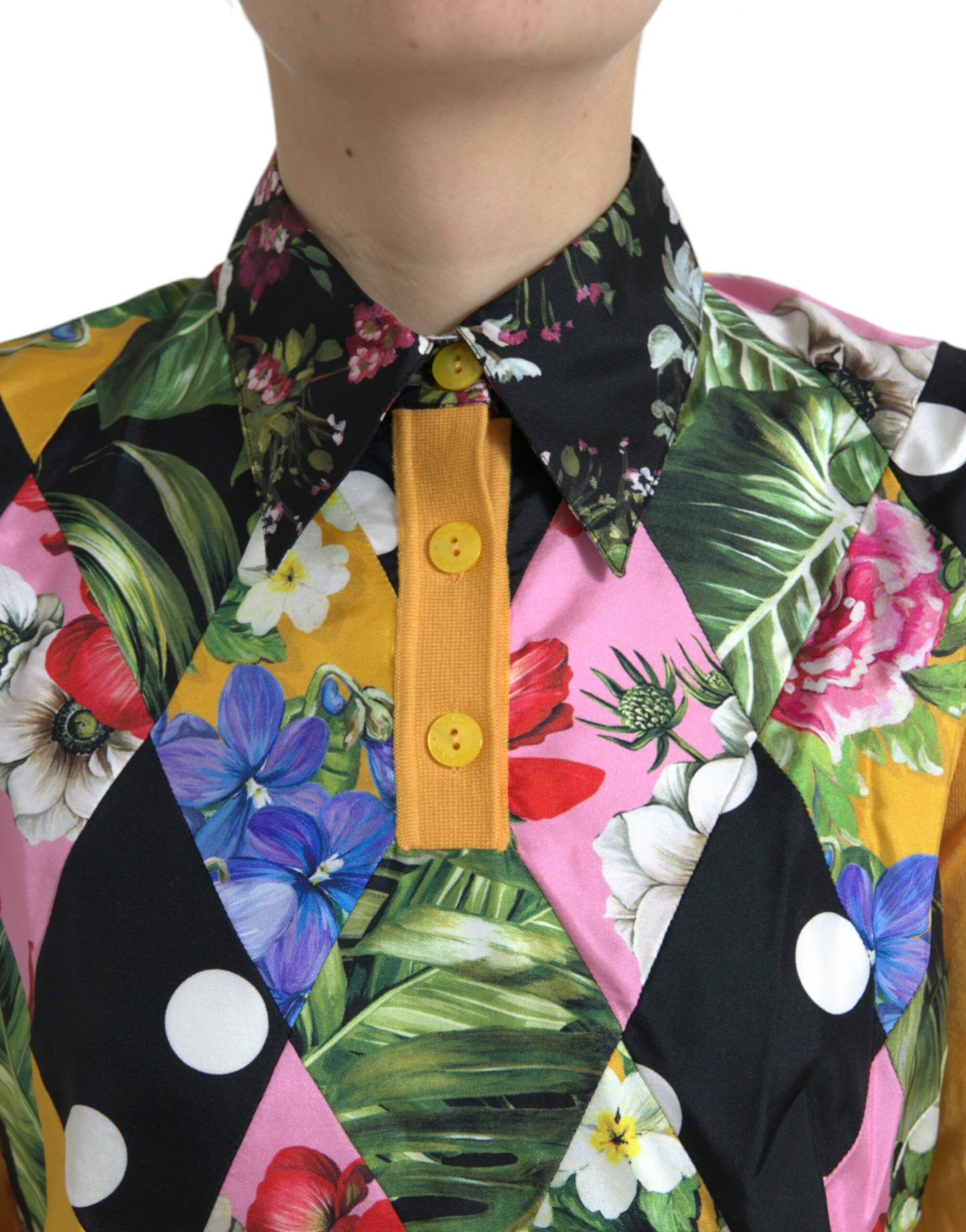 Multicolor Patchwork Cashmere Henley Sweater