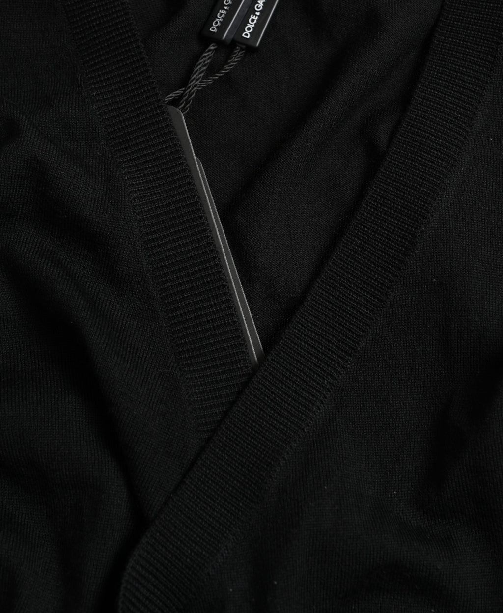 Black Wool V-neck Crossed Cardigan Sweater