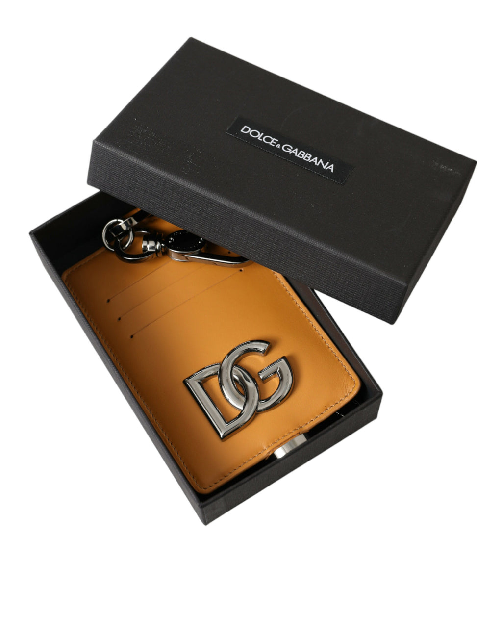 Orange Calf Leather Credit Card Holder Clip On Wallet