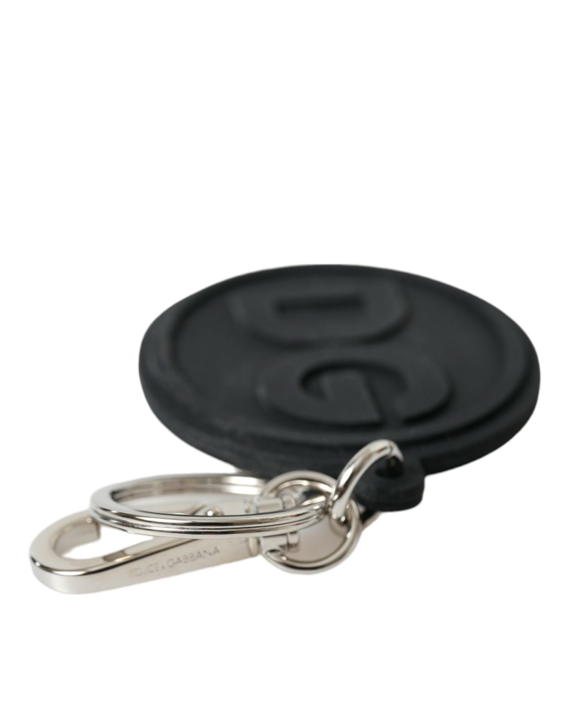 Black Rubber DG Logo Silver Brass Metal Keyring Keychain