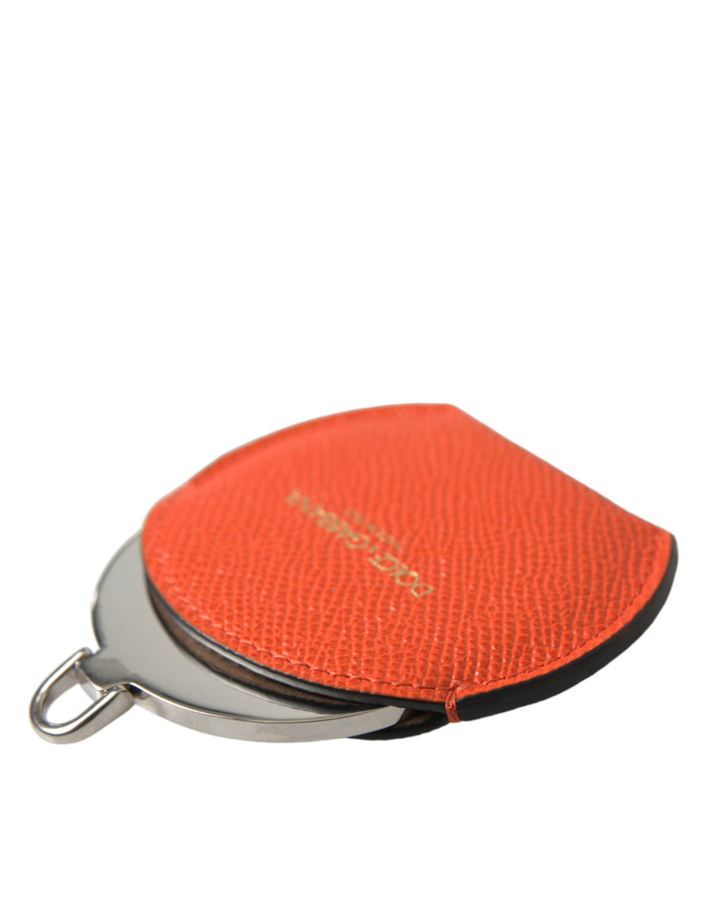 Orange Calfskin Leather Round Logo Hand Mirror Holder