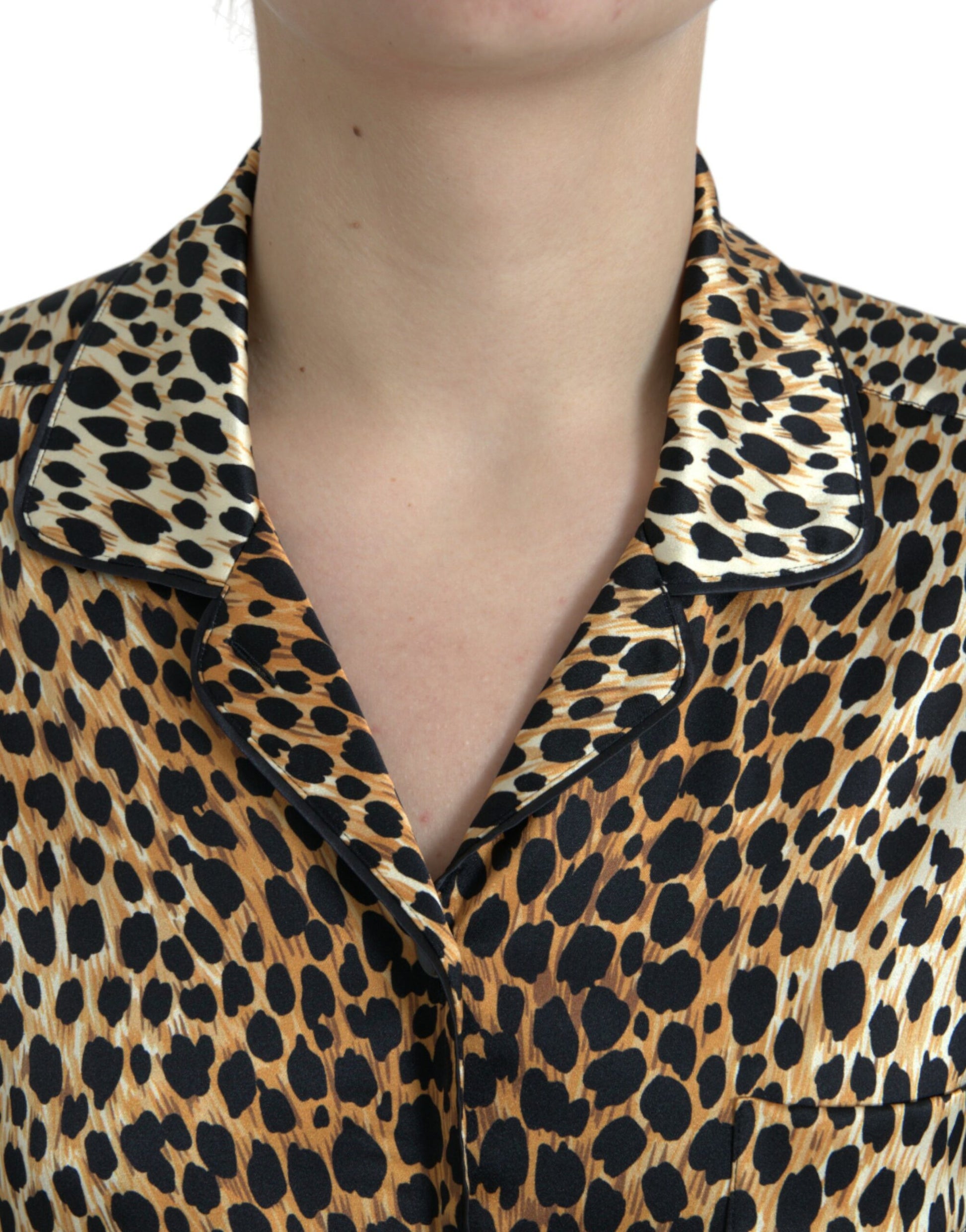 Brown Leopard Print Long Sleeves Blouse Top