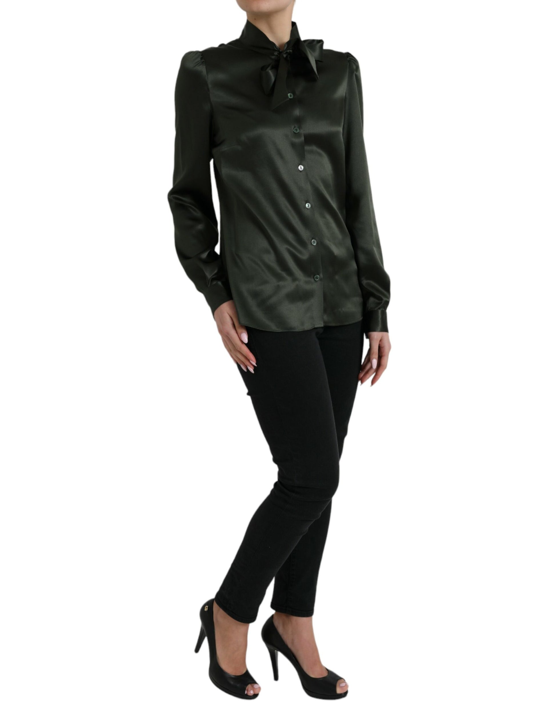 Gray Long Sleeves Ascot Collar Blouse Top