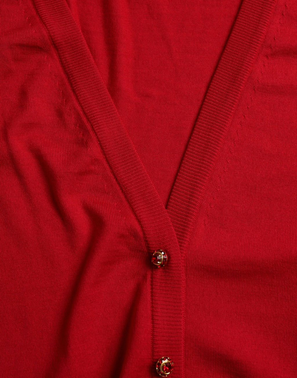 Red Wool V-neck Buttoned Cardigan Sweater