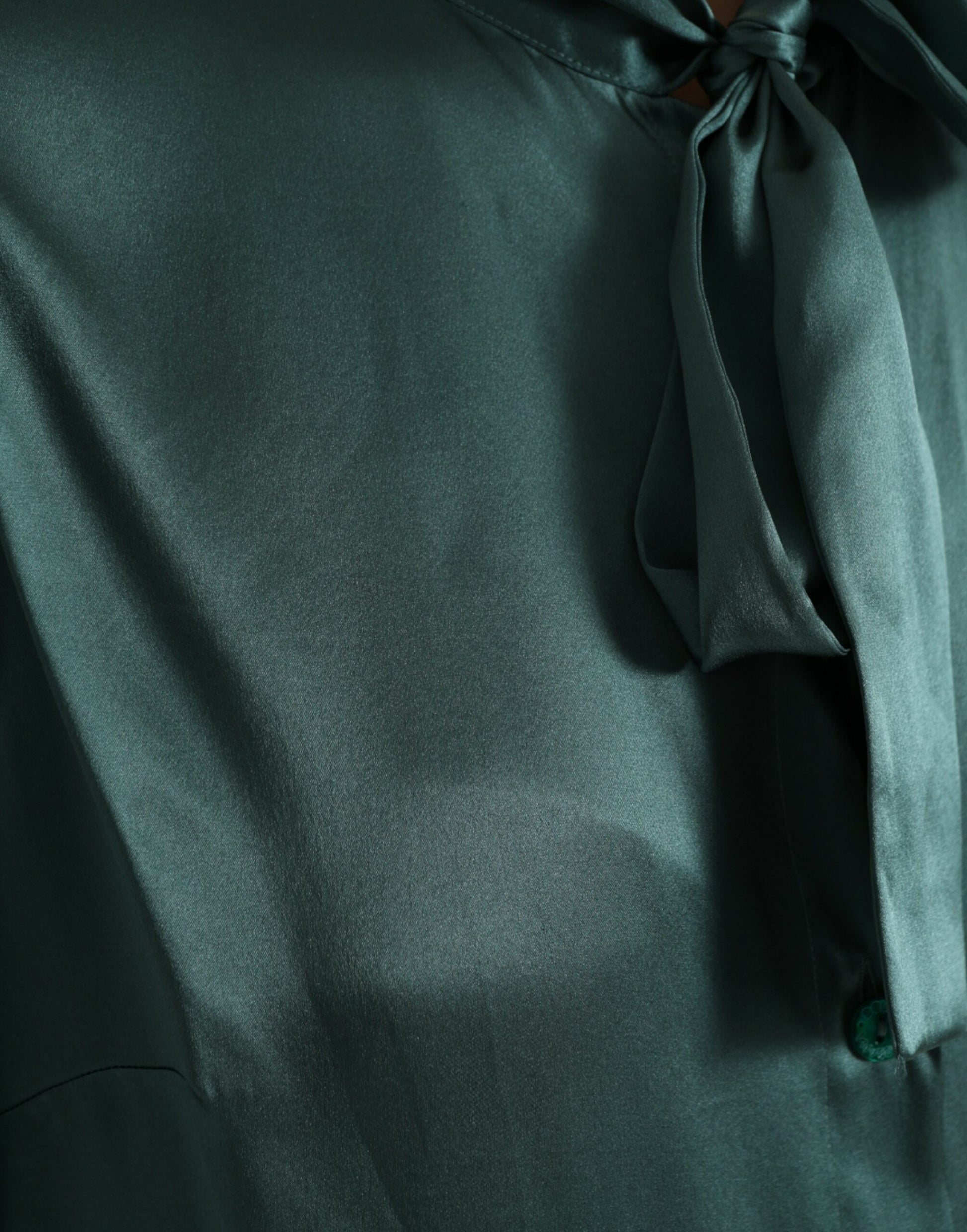 Dark Green Silk Ascot Collar Blouse Top