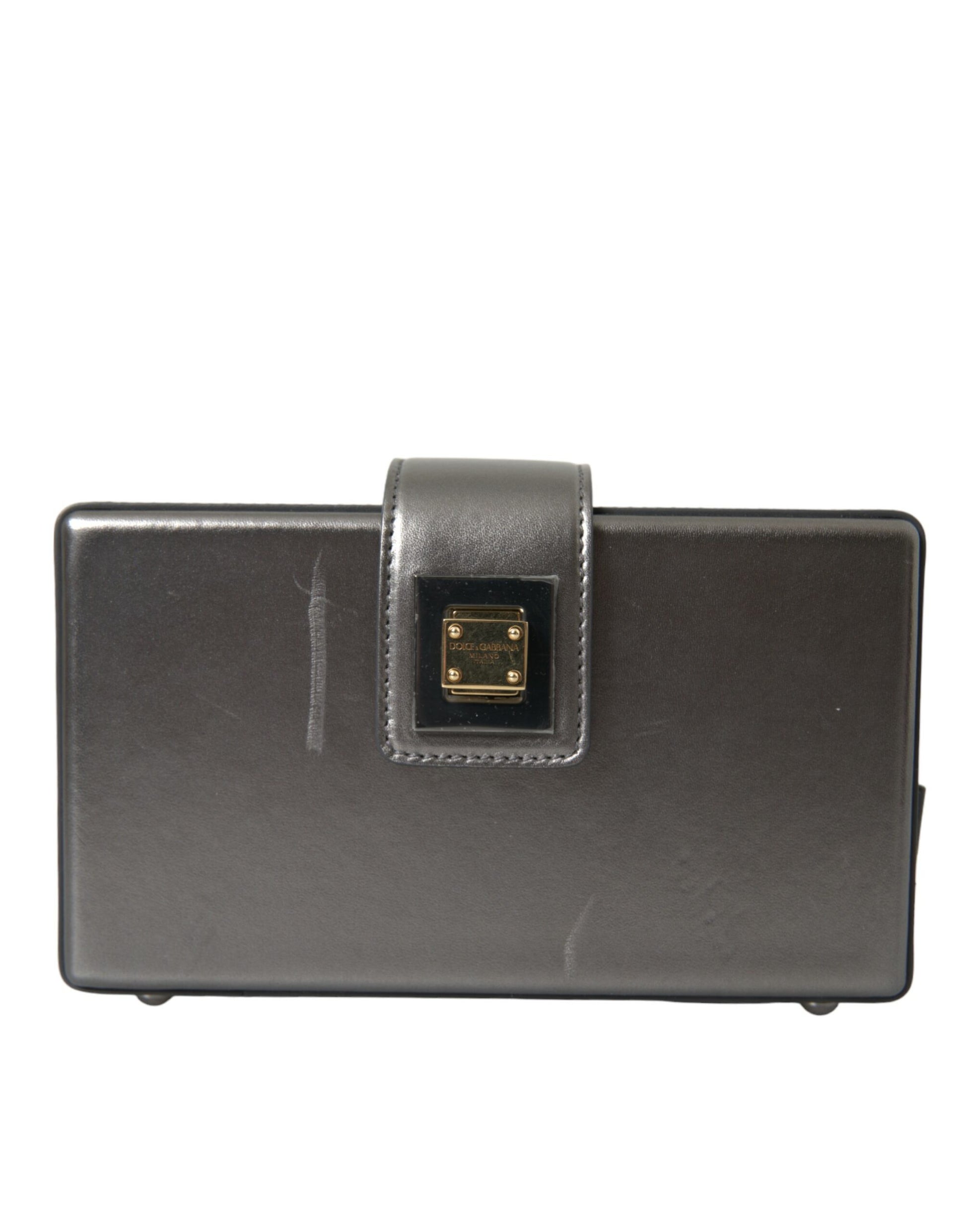 Metallic Gray Calfskin Leather DG BOX Shoulder Bag