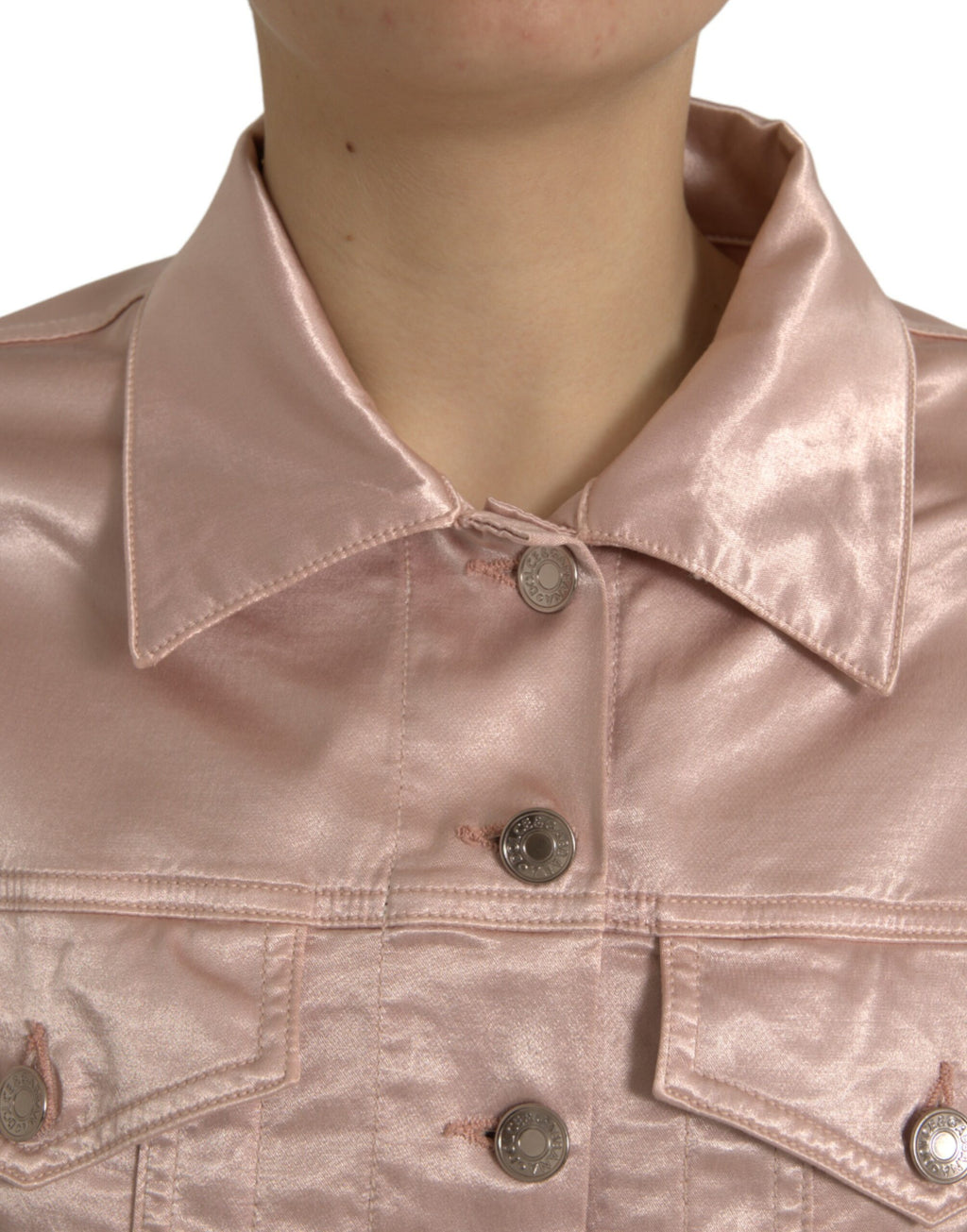 Pink Cotton Stretch Collared Cropped Jacket