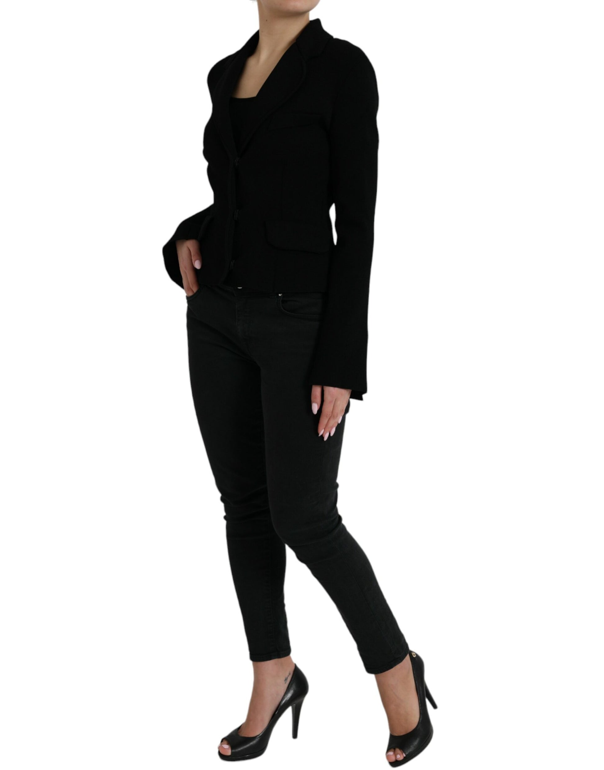 Black Viscose Single Breasted Blazer Jacket