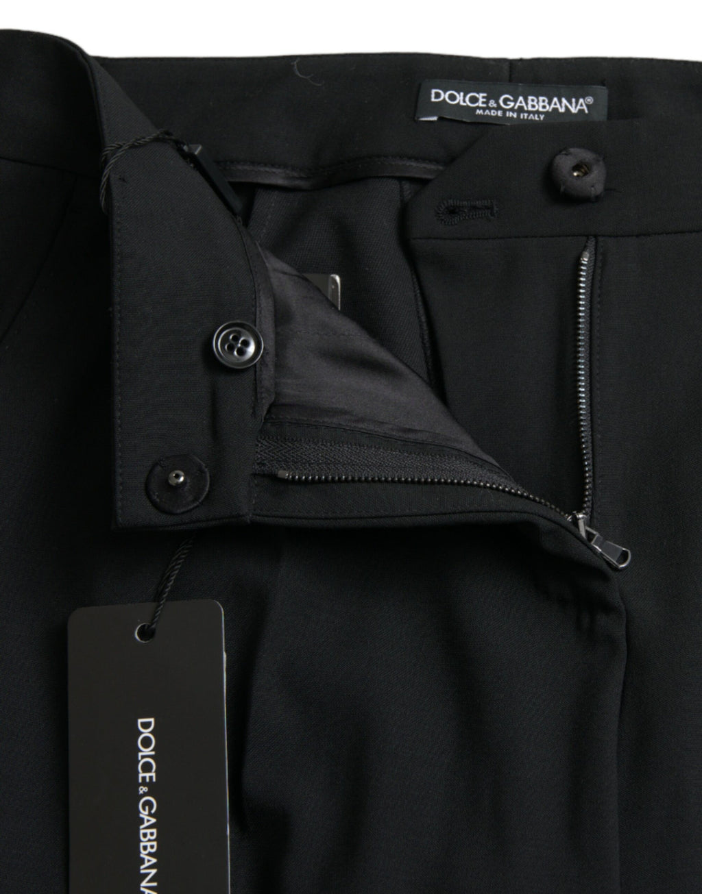 Black Wool Mid Waist Tapered Pants
