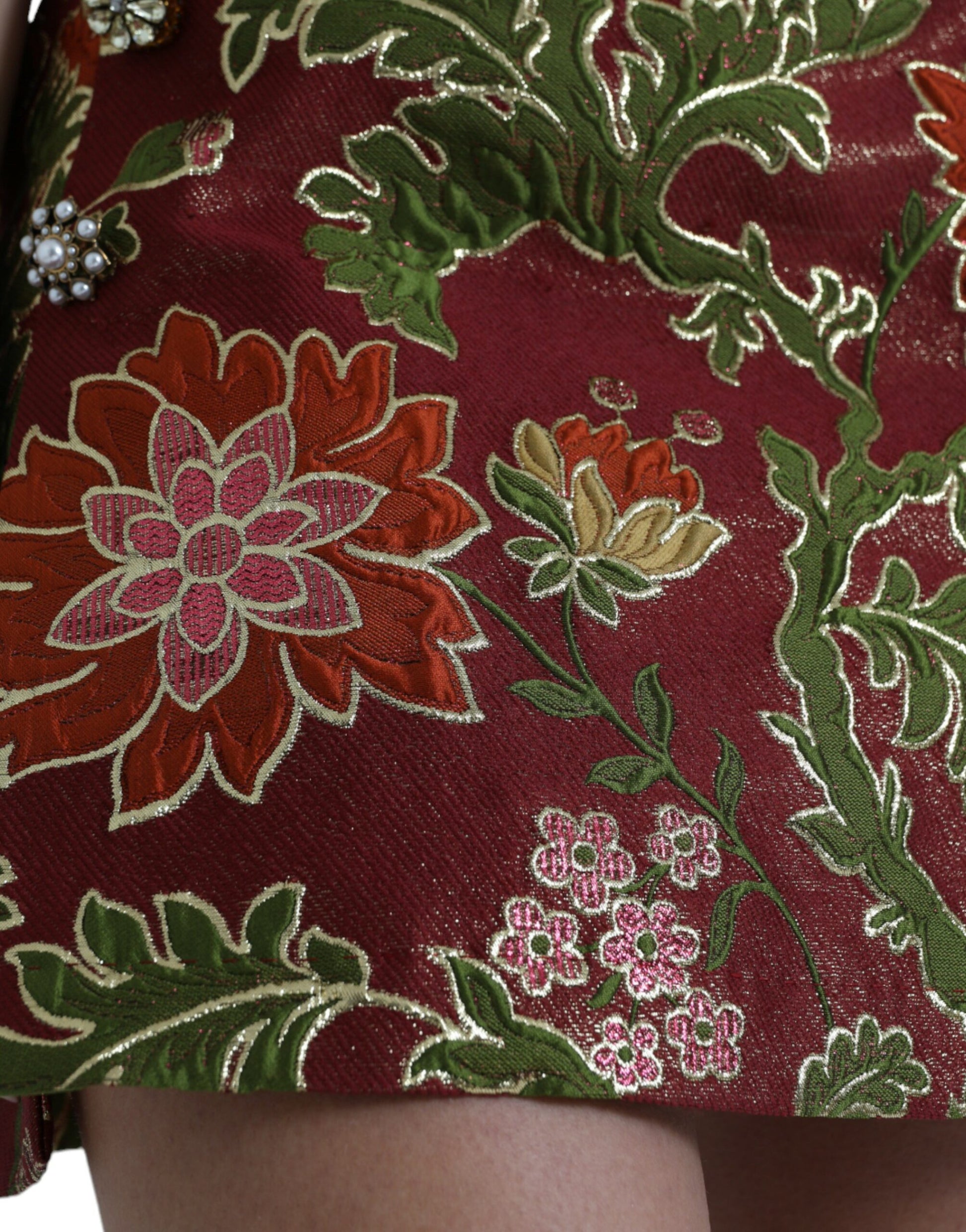 Maroon Floral Jacquard A-line Mini Skirt