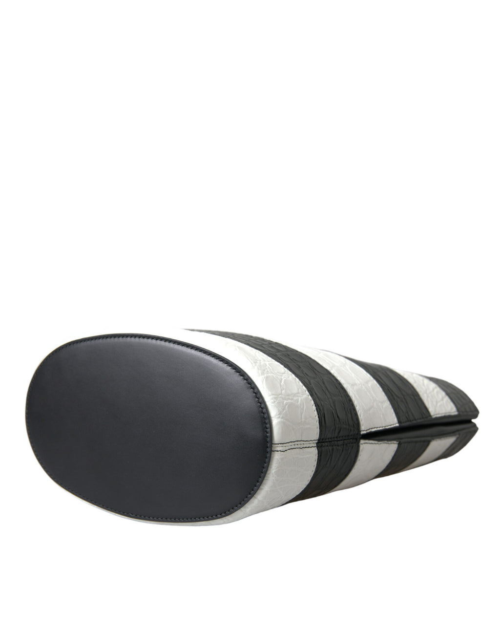 Black White Striped Exotic Skin Leather Maxi Bucket Tote Bag