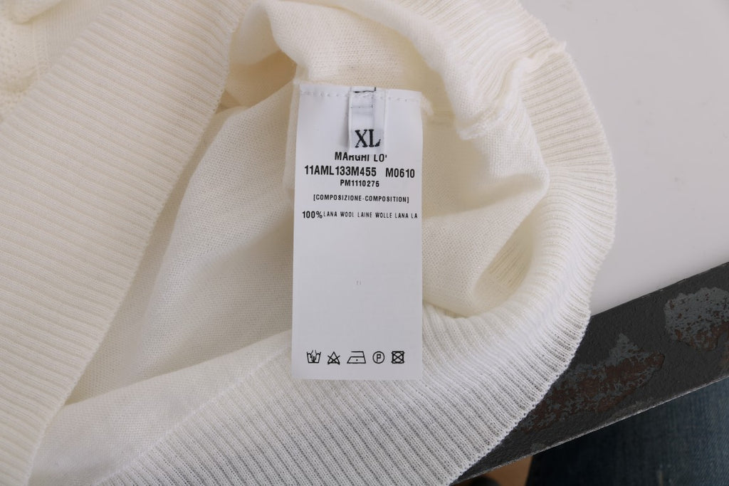 White 100% Lana Wool Top Blouse T-shirt