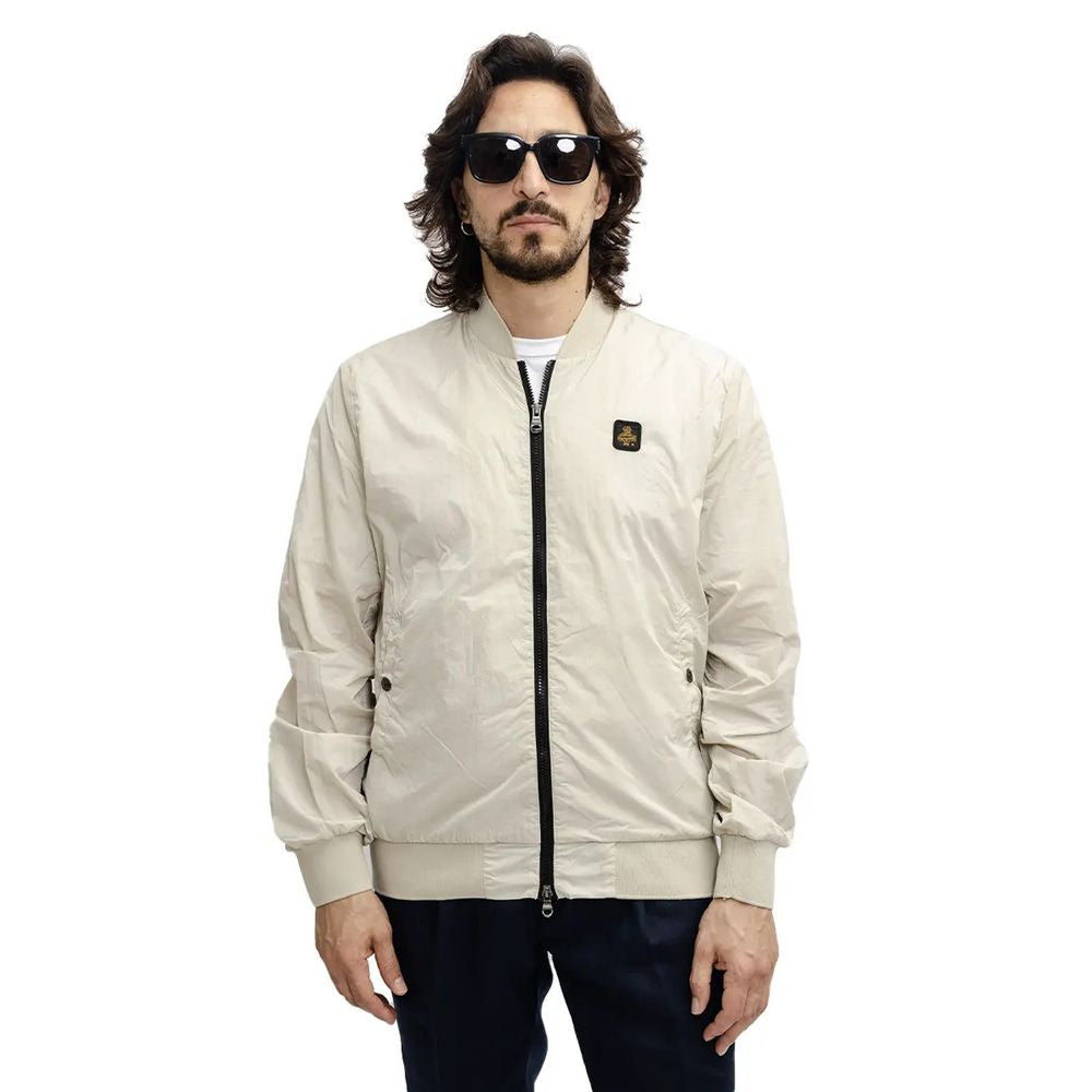 Beige Nylon Men Bomber Jacket