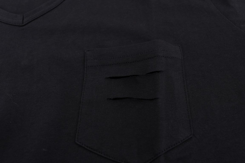 Blue Cotton V-neck T-Shirt