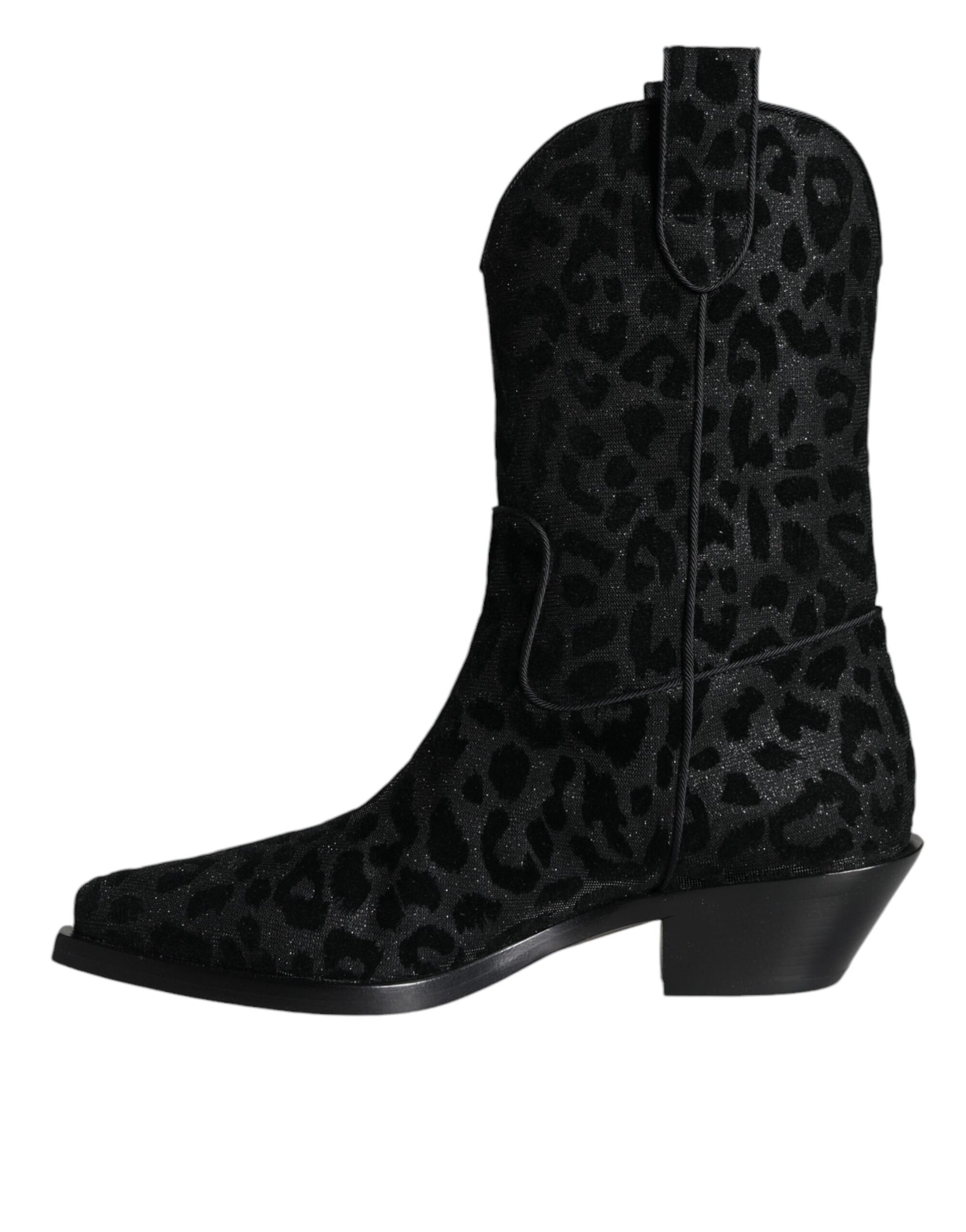 Black Gray Leopard Cowboy Boots Shoes