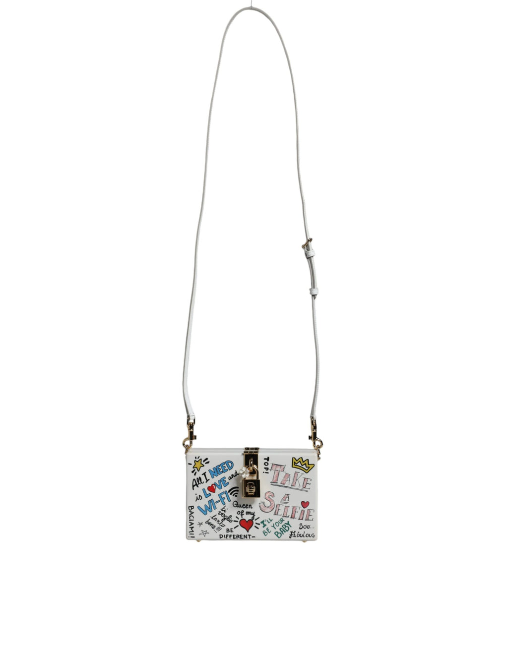 White Graffiti Print Clutch Crossbody Bag
