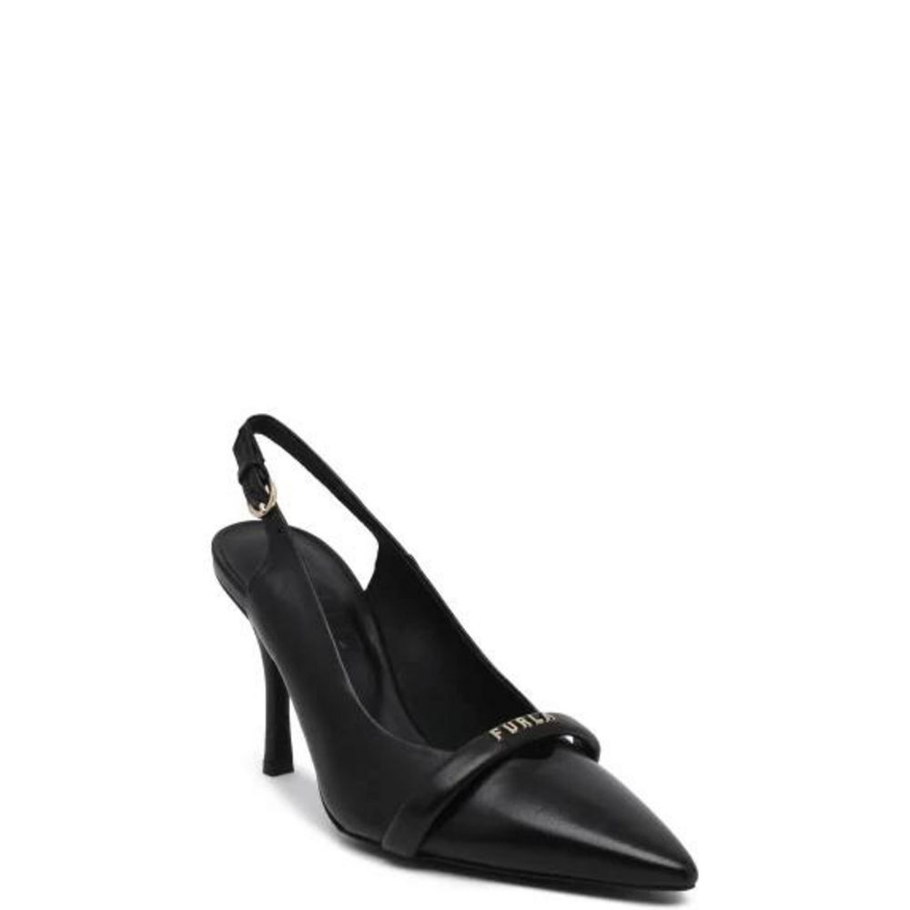 Black Leather High Heel Pumps