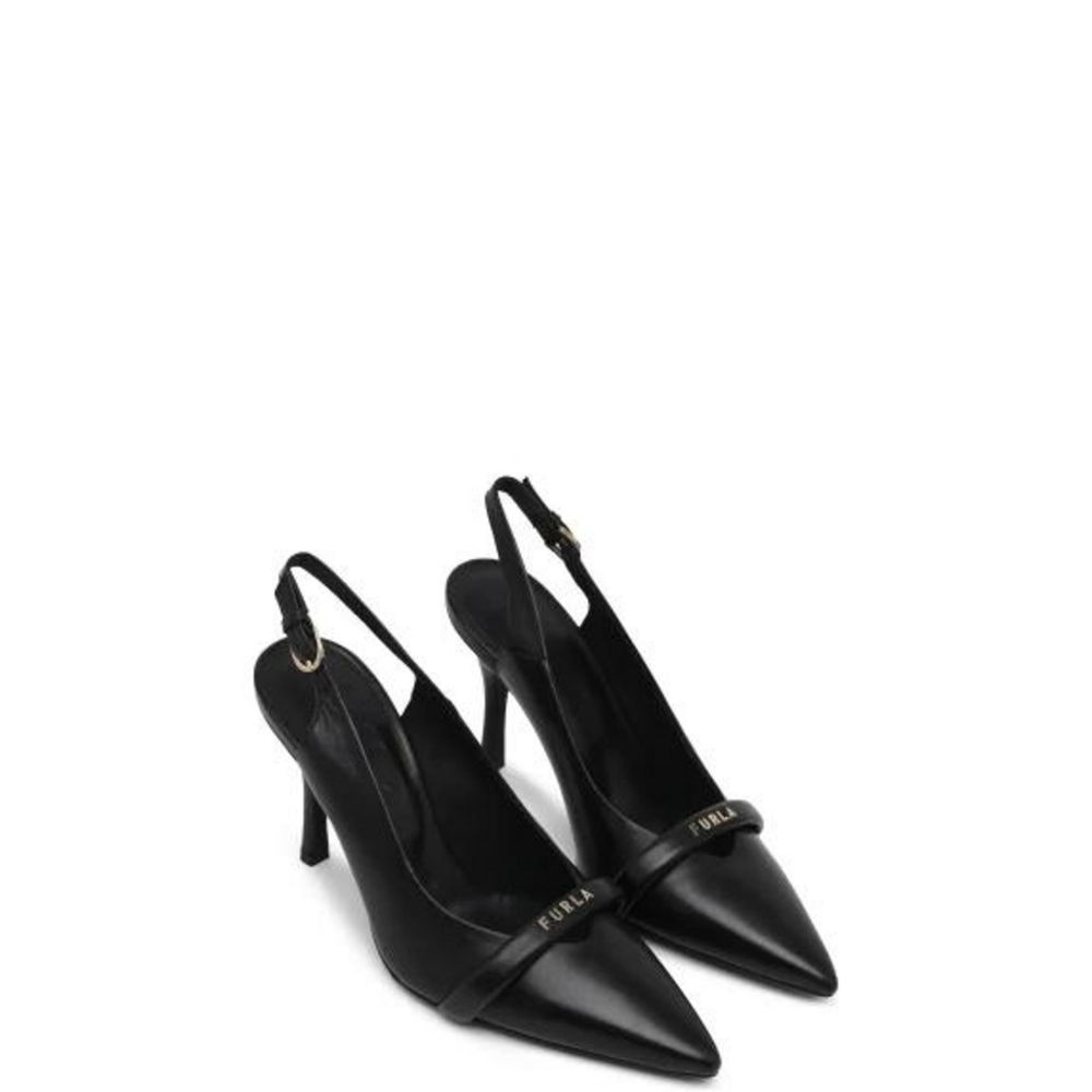 Black Leather High Heel Pumps