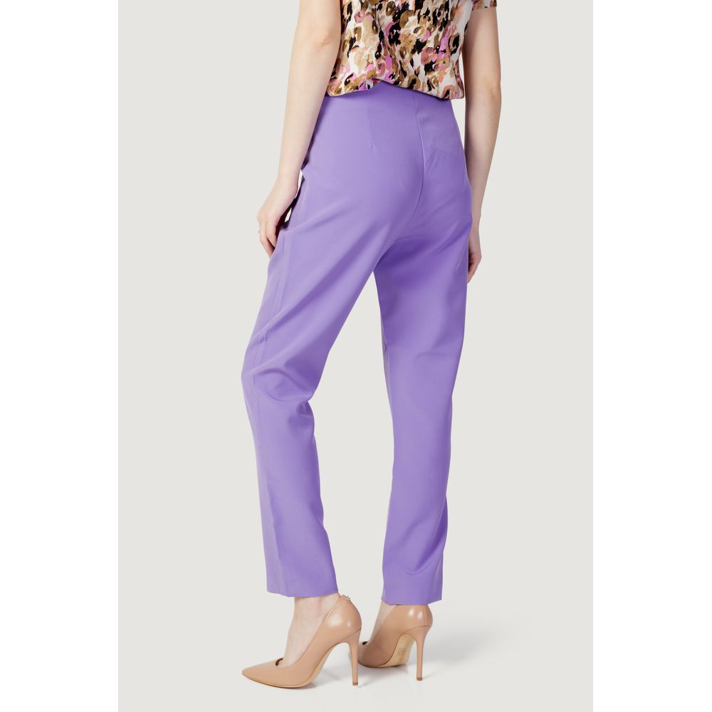 Purple Polyester Casual Pants
